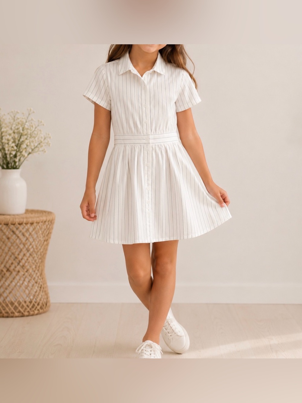 Abercrombie Kids White Blue Pinstripe Shirt Dress 15/16